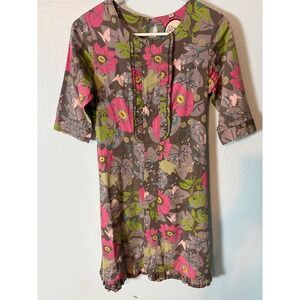 Almatrichi Madrid Floral Butterfly Ruffle Bib Shift Dress Pink 6 Cottagecore